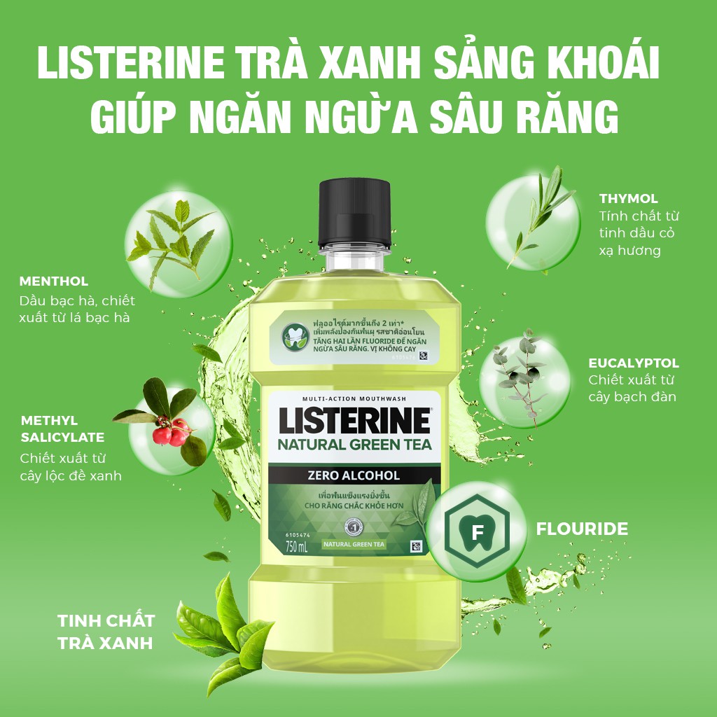 Bộ 2 chai nước súc miệng Listerine Trắng sáng & Trà xanh 750ml x2 - 540018220