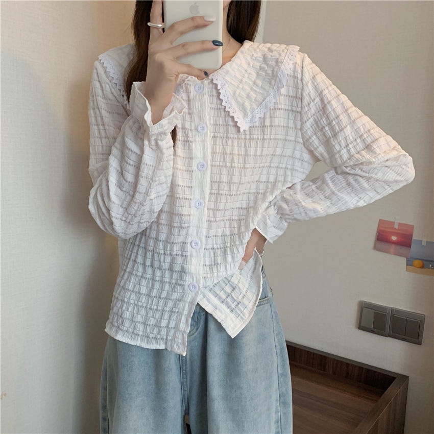 Áo Sơ Mi Tay Dài Phồng Cổ Búp Bê Thời Trang Cho Nữ