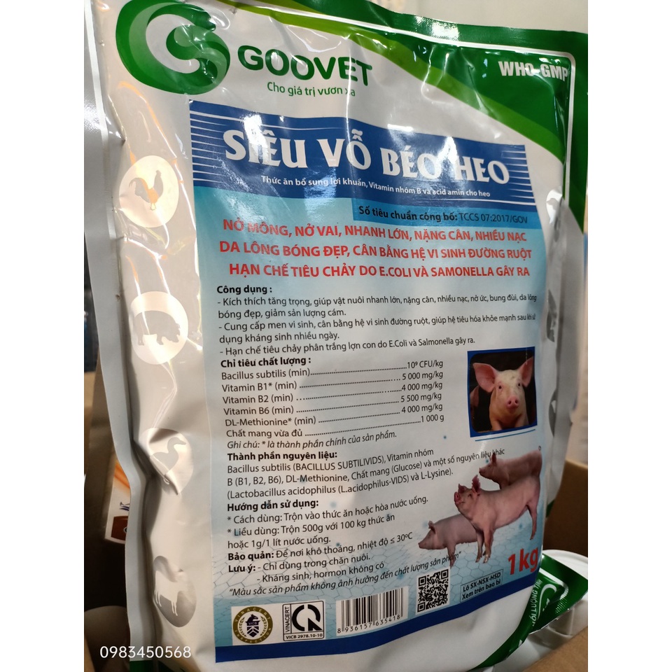 SIÊU VỖ BÉO HEO  Men tăng trọng, hạn chế tiêu chảy do E.coli và thương hàn gây ra