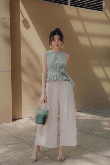 🌸 SET ÁO SÁT NÁCH CỘT NƠ EO QUẦN ỐNG RỘNG CÓ TÚI GIÁ RẺ | BigBuy360 - bigbuy360.vn