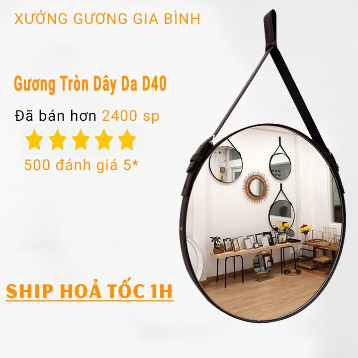 D60 Gương Tròn Treo Tường Dây Da Cao Cấp Simili