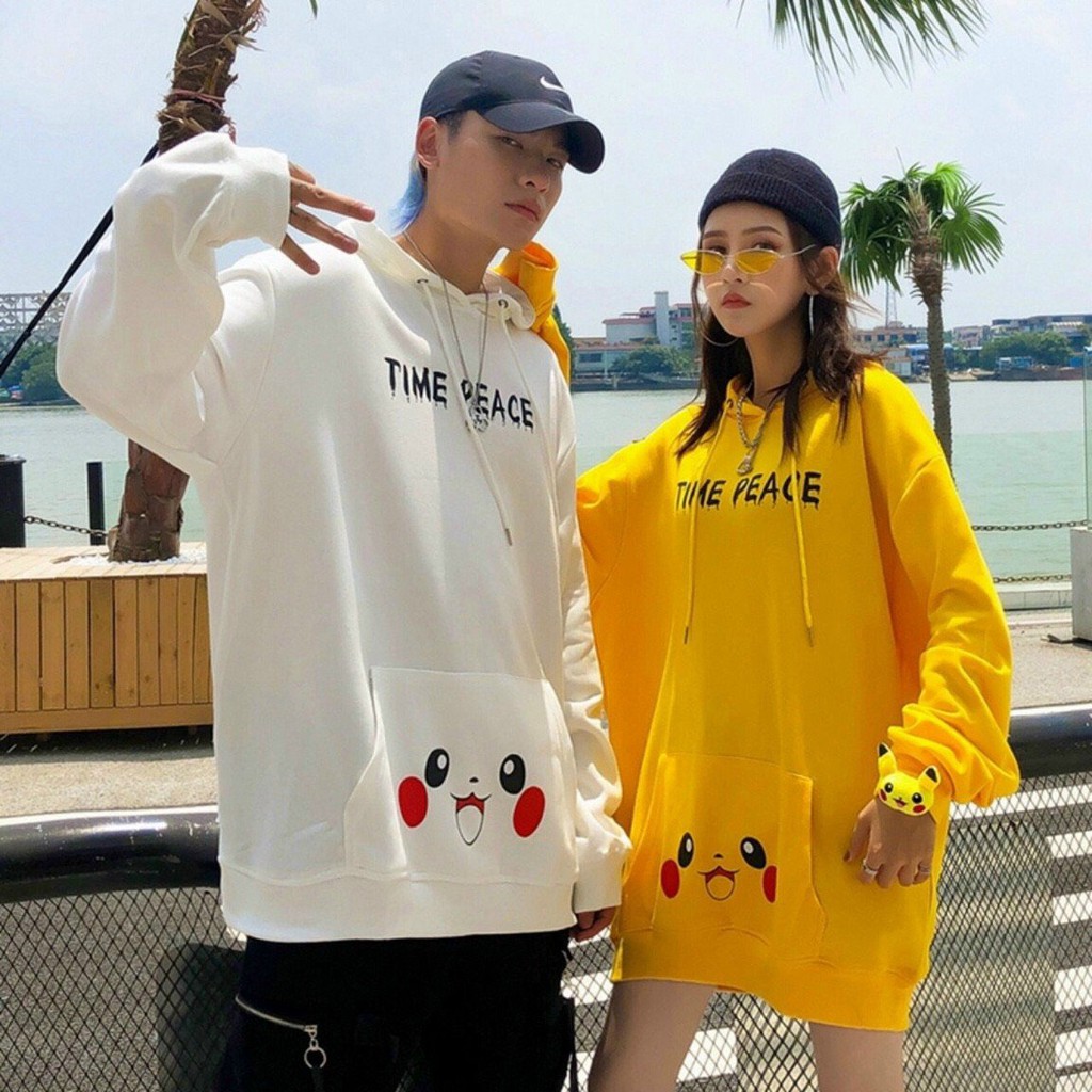 ÁO HOODIE NÓN CHUI TRÙM ĐẦU NAM NỮ UNISEX NAM NỮ, PIKACHU TIME PEACE | BigBuy360 - bigbuy360.vn