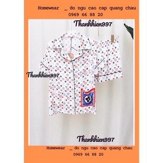 Pijama cộc đùi xanh hoa lụa