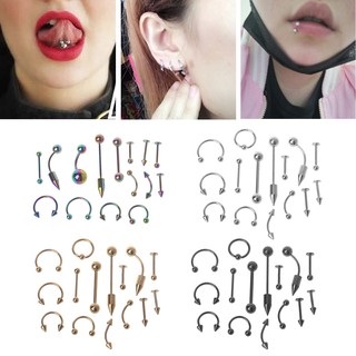 ARIN❥ Steel Body Piercing Jewelry Kit Set Tongue Eyebrow Nipple Nose