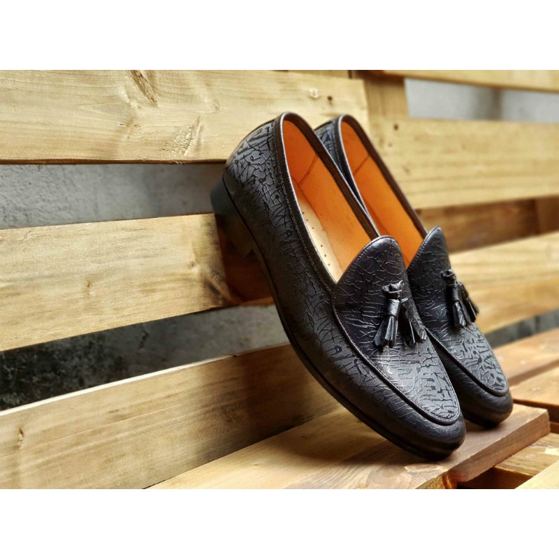 Giày Lười Loafer Nam Dập Vân Da Bò Nguyên Tấm Toroshoes Mã M621 Đen