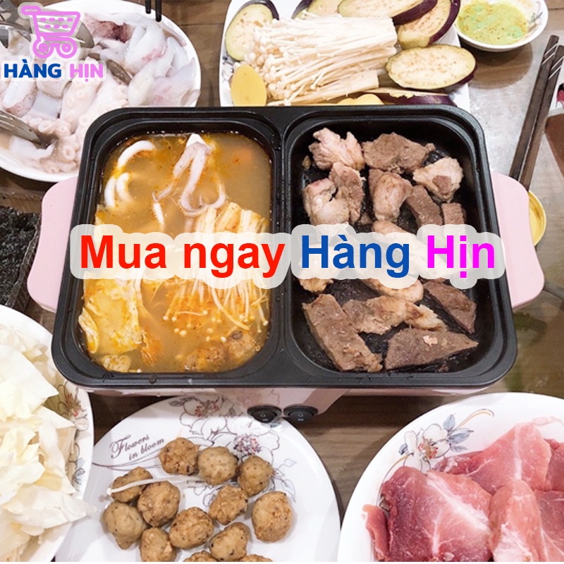 Nồi lẩu nướng 2 in 1, bếp lẩu nướng 2 ngăn đa năng mini Hàn Quốc