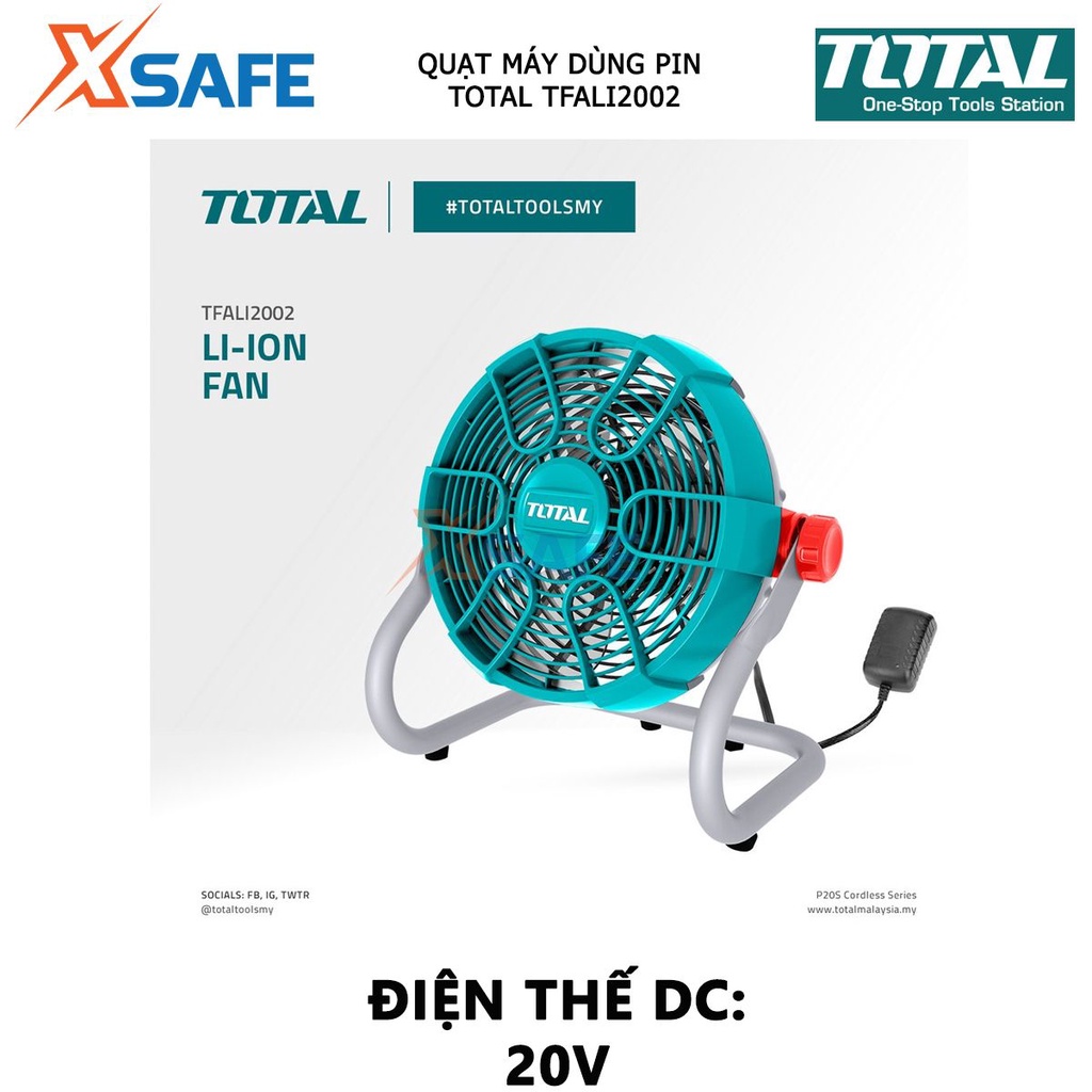 Quạt máy dùng pin TOTAL TFALI2002 Quạt máy mini 2 tốc độ gió, điều chỉnh độ nghiêng 0-360 độ - Không kèm pin sạc - XSAFE
