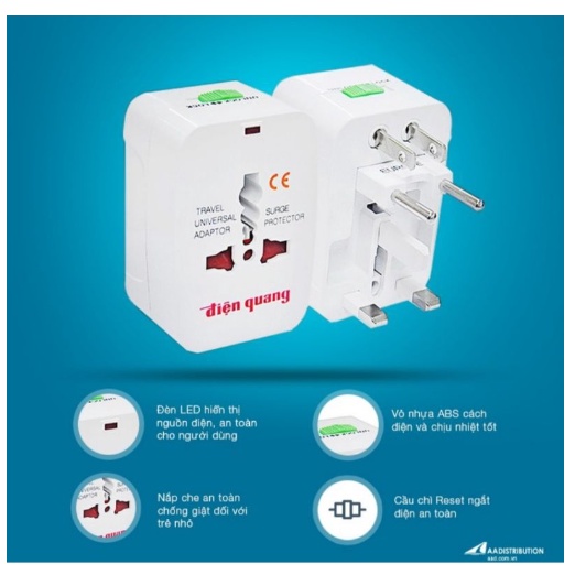 Ổ cắm du lịch Điện Quang ĐQ ESK TV01 ( Màu trắng )- phù hợp mọi loại ổ cắm điện- BH12 tháng