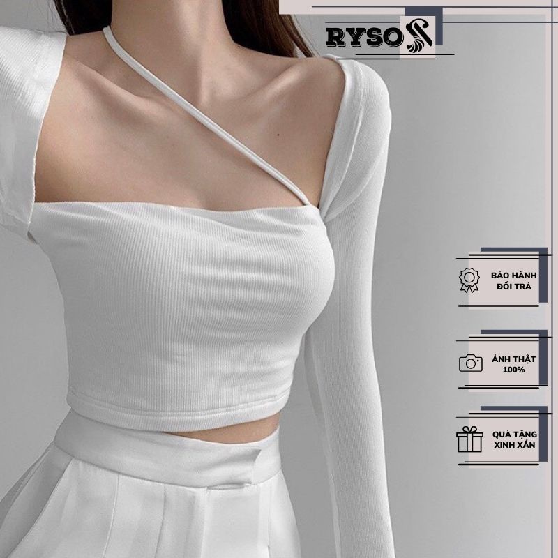 Áo Croptop tay dài phối dây chéo siêu lạ mắt cá tính cho nữ