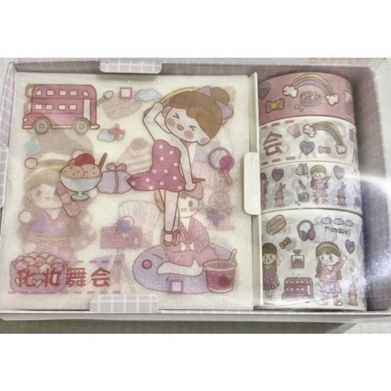 Hộp sticker 8 món nhiều hình dễ thương, băng dính hình nhiều mẫu