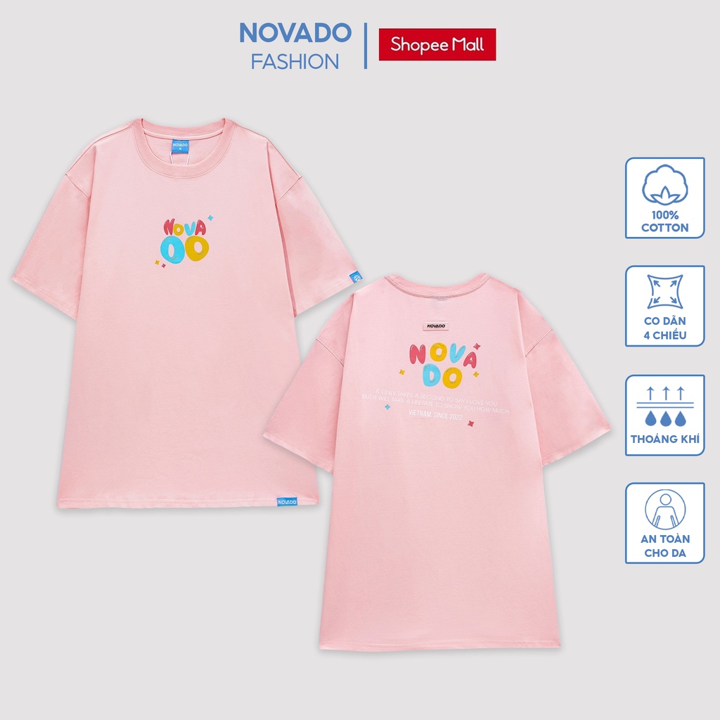 Áo Phông Tay Lỡ Local Brand Novado Fashion Cotton 4 Chiều Nam / Nữ Form Rộng Dày Dặn Thoáng Mát Hồng N22H-HT