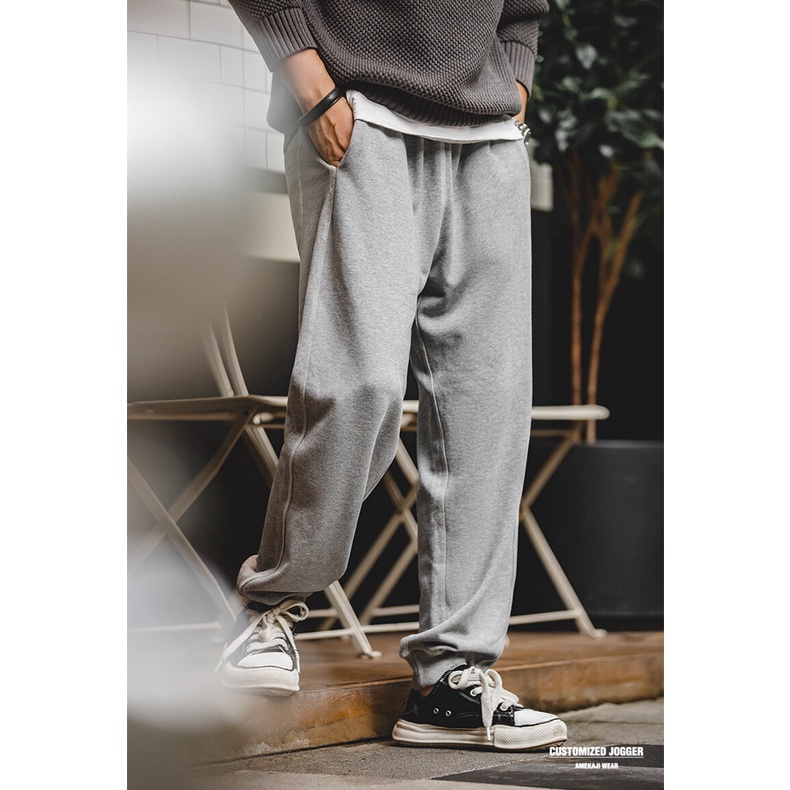 MADEN  tooling men's Japanese retro waist elastic waist drawstring gray casual trousers