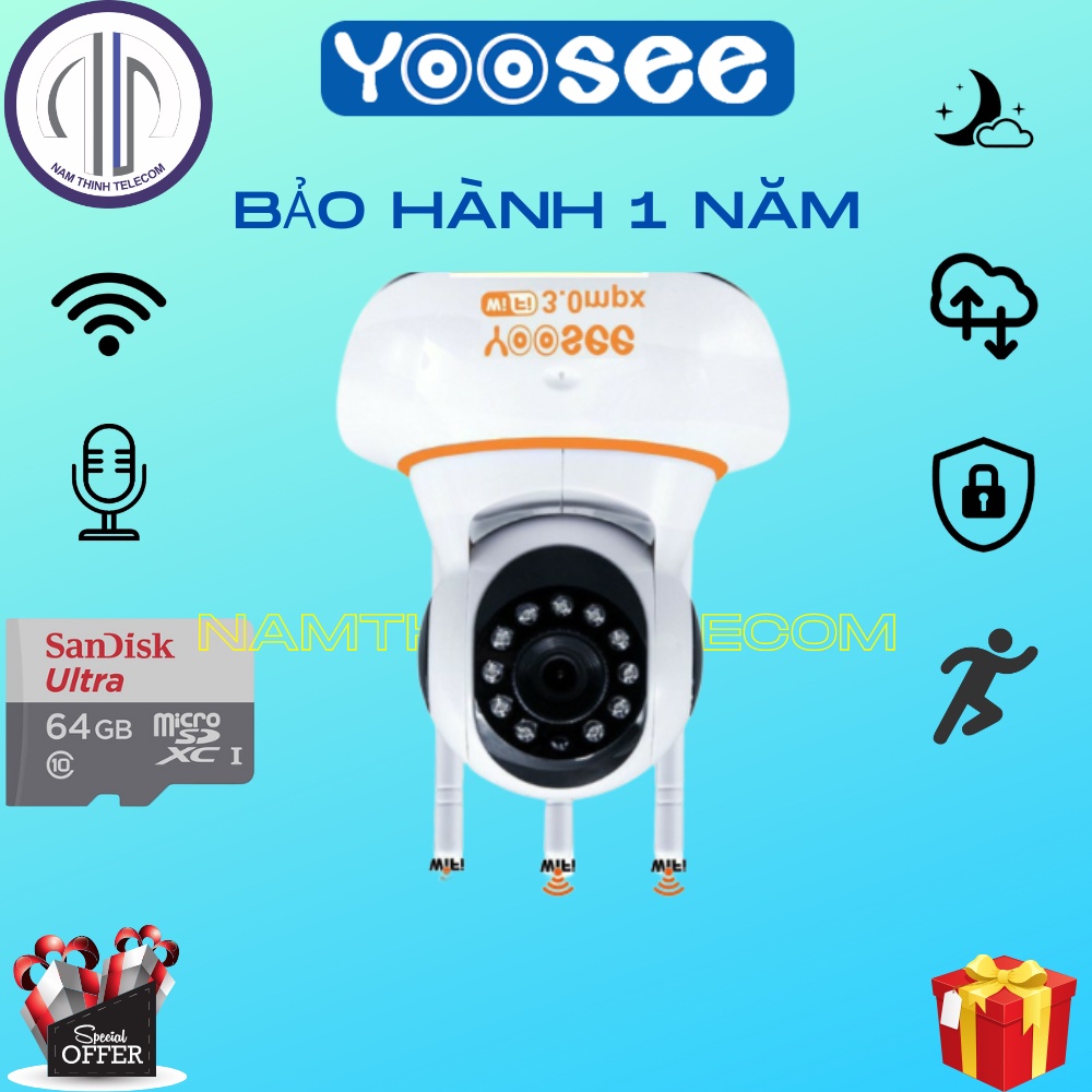 Camera YOOSEE 3 râu trong nhà có màu ban đêm đàm thoại 2 chiều, xoay 360 độ báo động, cổng lan 3mp 2k 2mp 1080p