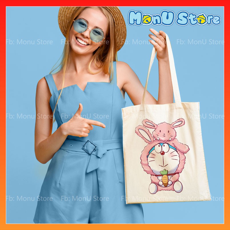 Túi tote DORAEMON DOREMON dễ thương cute có khóa kéo, túi con bên trong MON0137