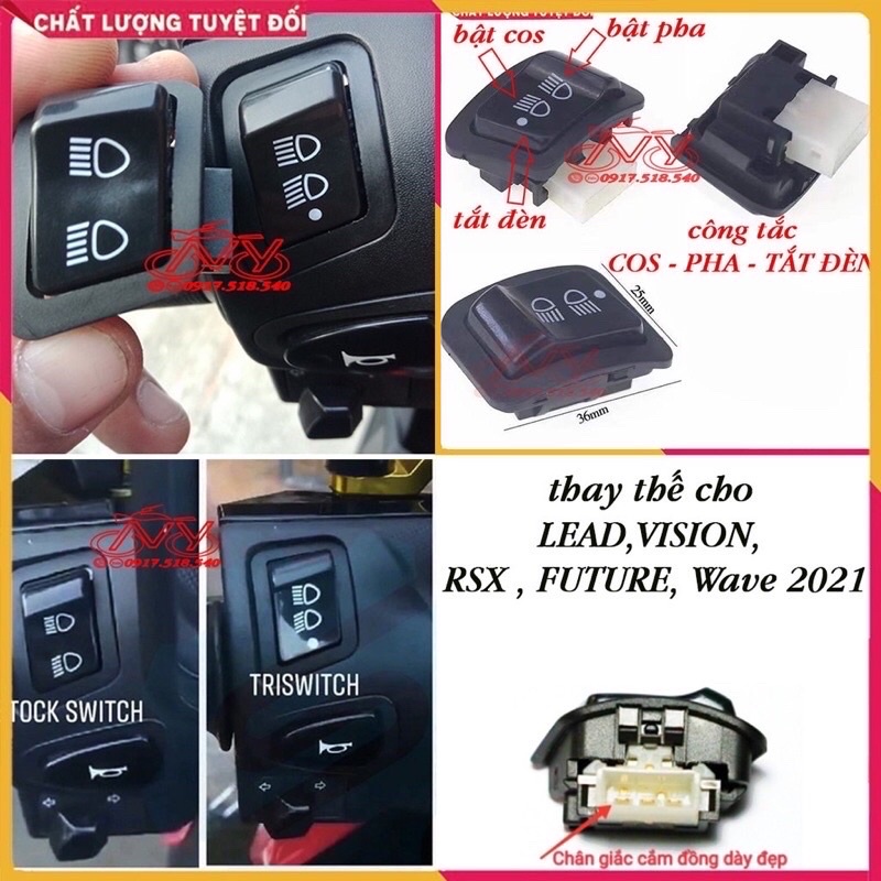 công tắc tắt đèn pha xe máy honda đời mới cho vision wave anpha rsx air blade lead 2021 đời mới halogen