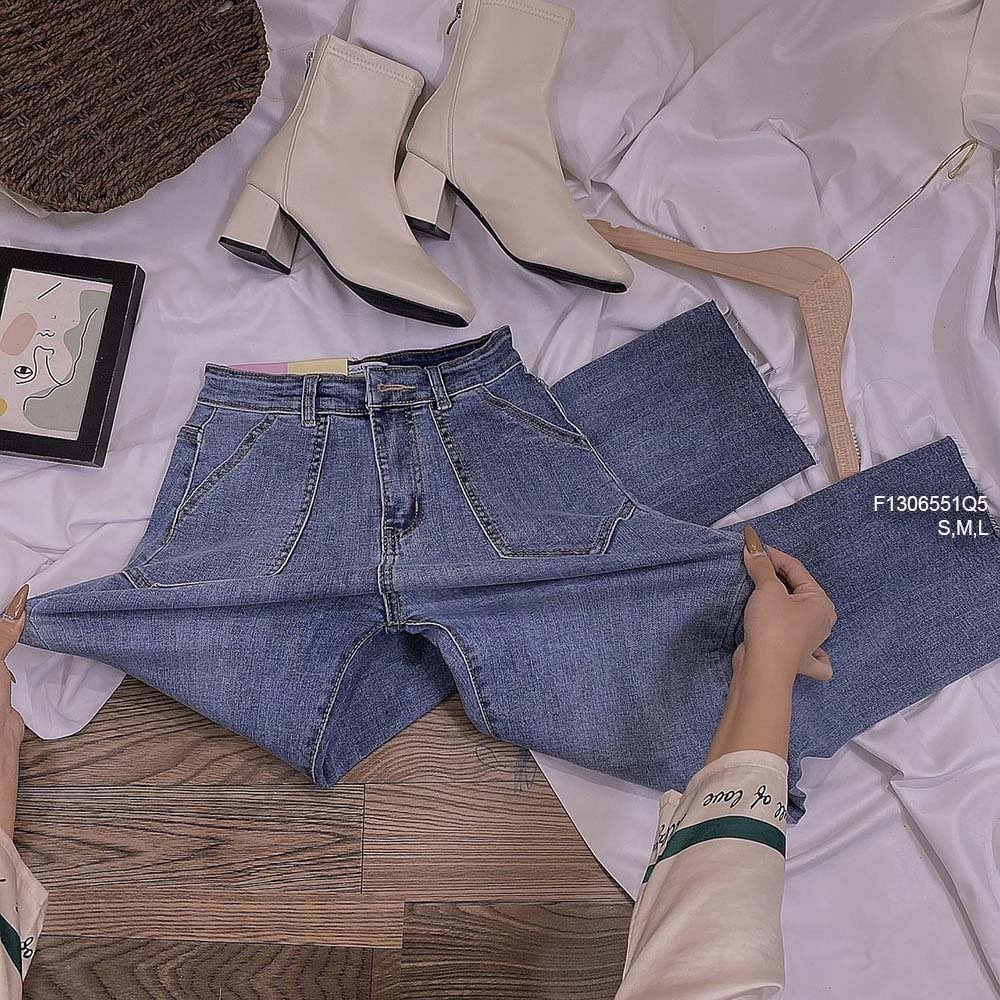 Quần jean dài ống suông đứng đắp túi trước lưng cao tôn dáng!