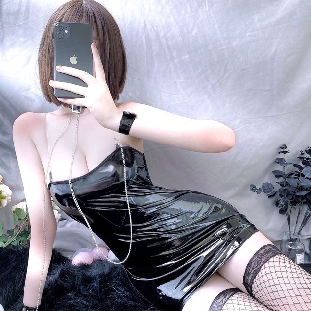 Váy ngủ 2 dây gợi cảm da bóng - cosplay hóa trang miêu nữ sexy hở lưng