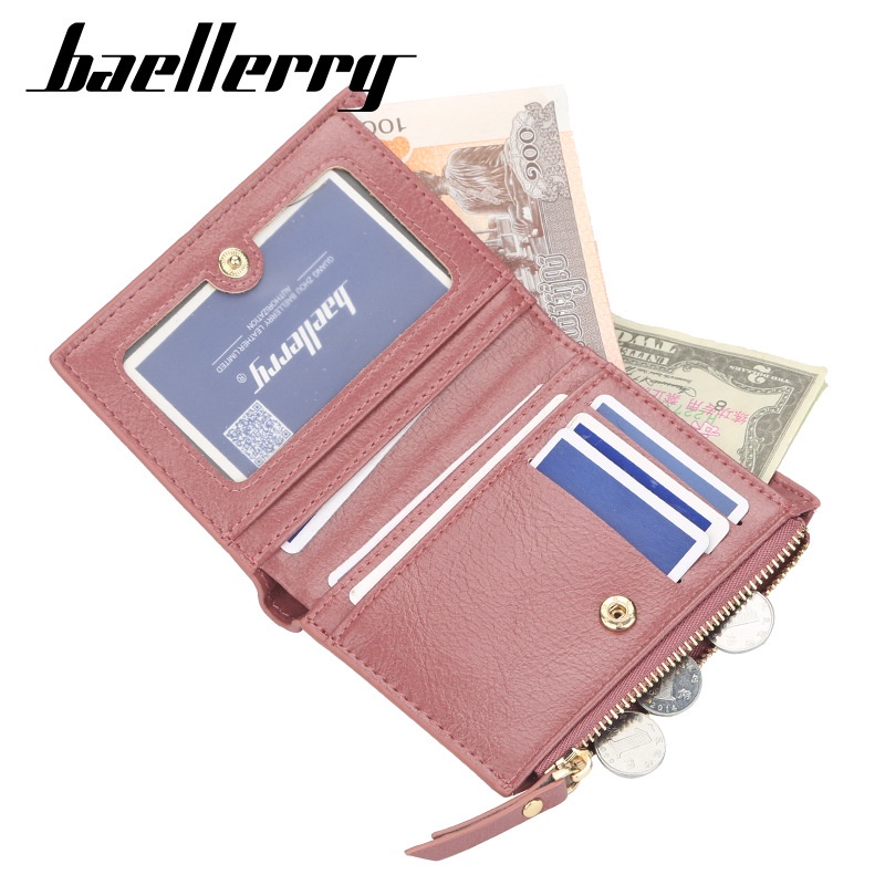 BAELLERRY Ví da ngắn có khóa kéo phong cách Âu Mỹ thời trang cho nữ