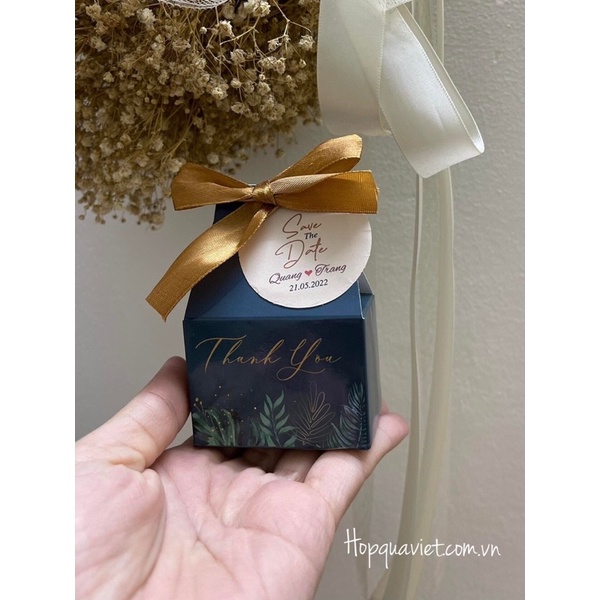 Set 100 hộp quà cưới tặng kèm thẻ tên bạn và dây ruy băng 9X