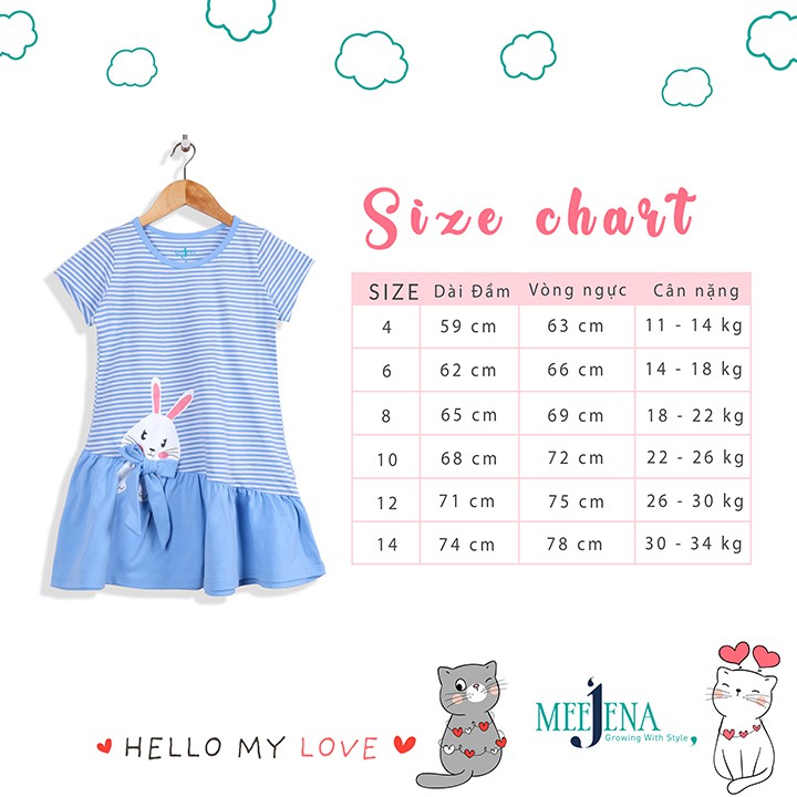 Đầm Bé Gái Tay Ngắn Vải Sọc 14-34 kg MEEJENA - 100% Cotton - 1906