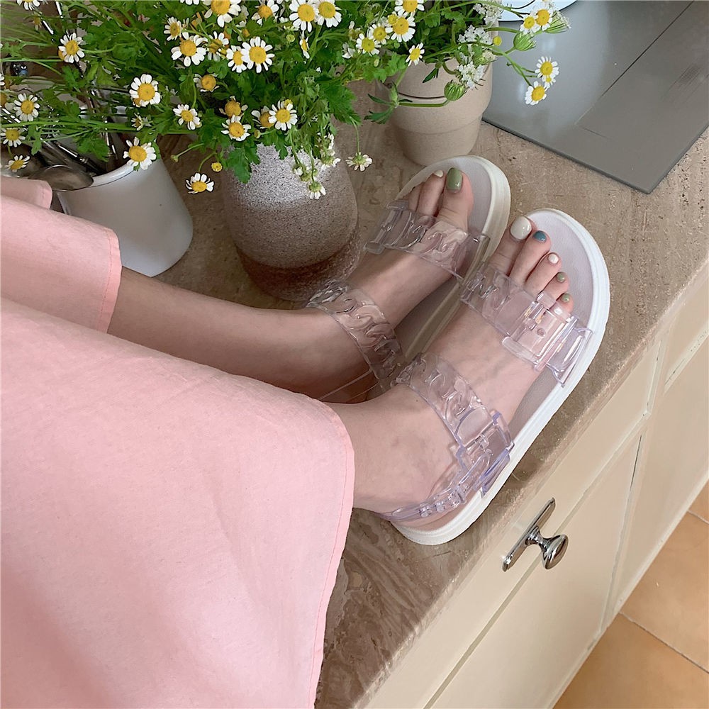 Fairy style sandal pha lê trong suốt nữ sinh mùa hè trái tim thời trang lưới người nổi tiếng đi nghỉ mát giày biển