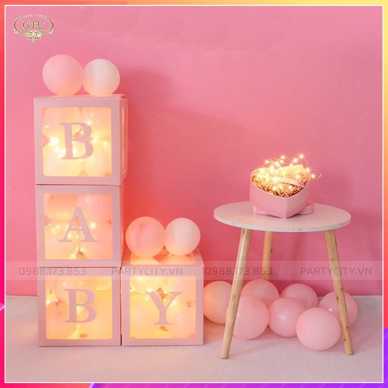 Hộp chữ BABY trang trí sinh nhật cho bé, hộp đựng bong bóng trong suốt sáng tạo