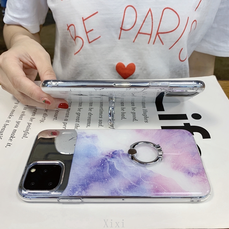 Casing OPPO Find X3 X2 Pro OPPO Reno 5 4 4G 3 Pro 2F 2Z 2 Z 10x Room K1 K5 A1k Phone Case With Finger Ring Holder Marble Plating Makeup Mirror Soft TPU Cover