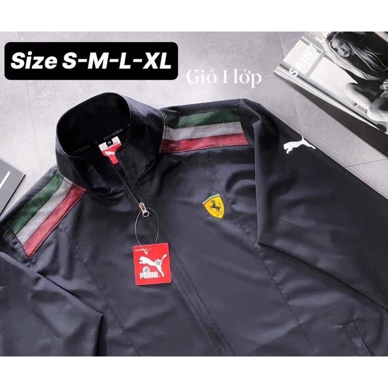Áo Khoác Gió Nhẹ nam nữ Chống Nắng 2 Lớp FERRARI SPORT Màu Trắng Và Đen Thể Thao - Áo Khoác Gió Nam Nữ Thời Trang
