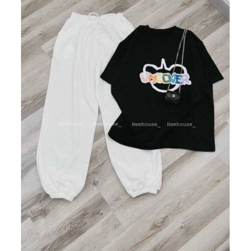 Set đồ LOVE phom unisex, Áo phom rộng quần chun gấu (hình chụp thật 100%)