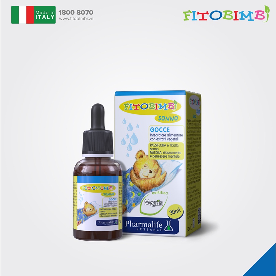 Fitobimbi Sonno, Thảo dược giúp bé ngủ ngon, ngủ sâu giấc, giảm căng thẳng thần kinh ở trẻ, bổ sung vitamin cho trẻ