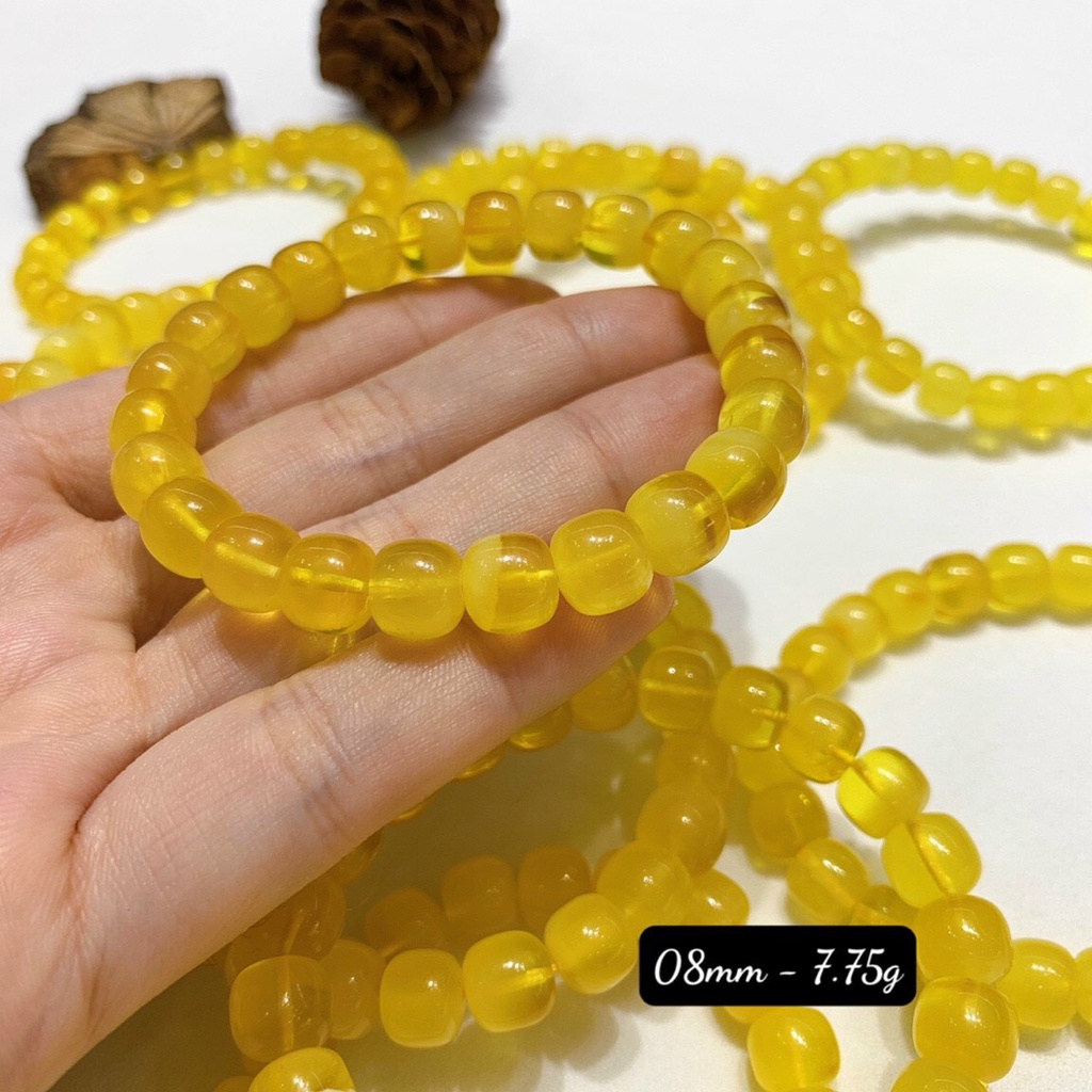 Vòng Tay Hổ Phách Baltic Bán Trong Hạt Bầu Tròn 2A Size 8-9mm