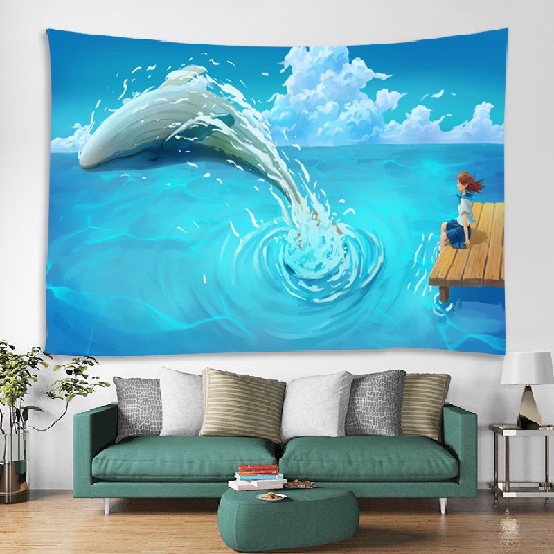 Tranh Vải Decor Cá Voi - Thảm vải treo tường hình cá Voi
