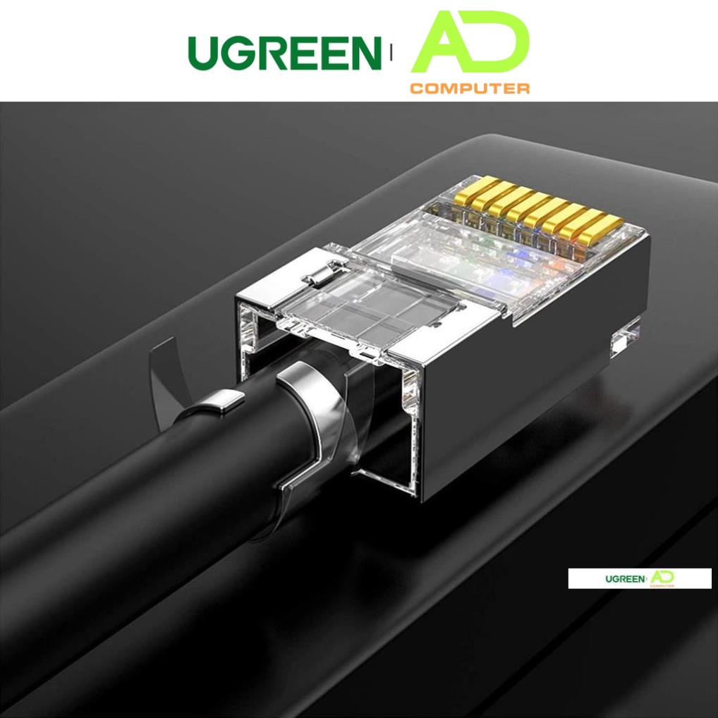 Hạt đầu bấm mạng bọc inox Cat7 thiết kế đuôi kẹp cố định vào cáp cao cấp UGREEN 70316