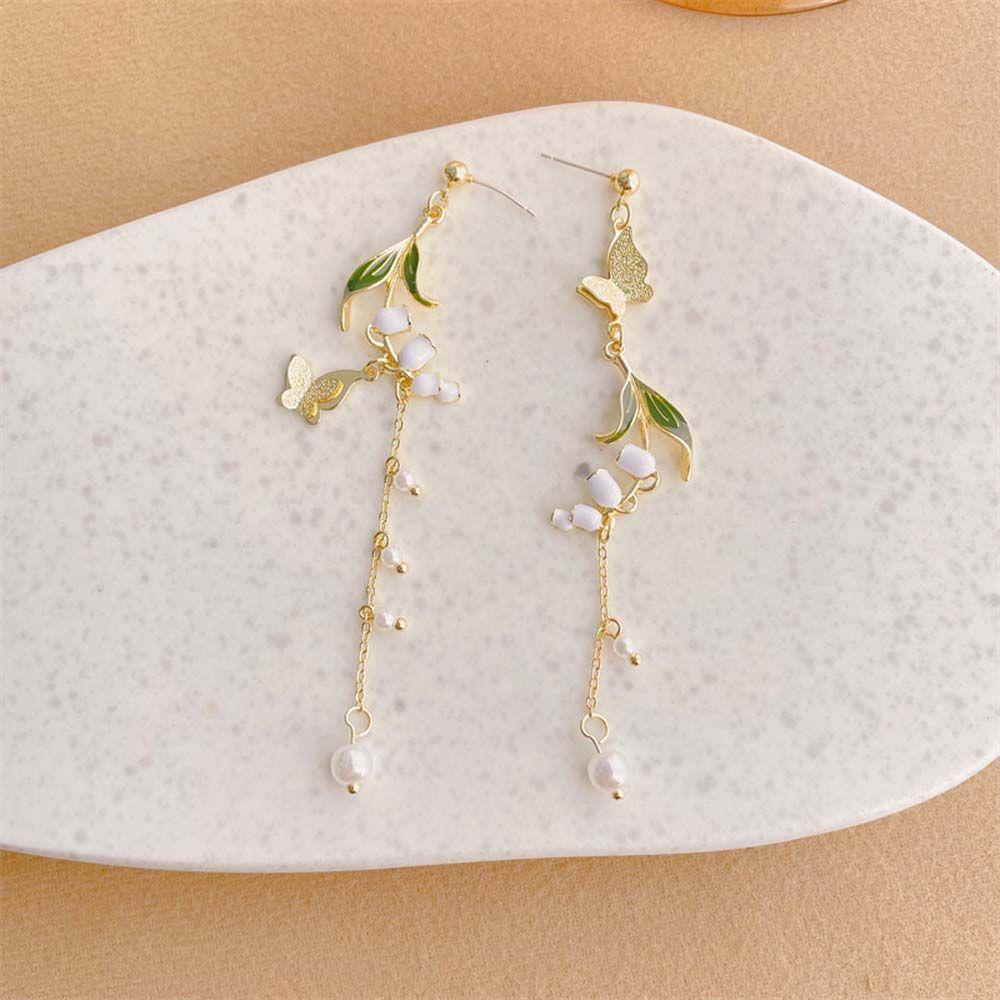 Bông Tai Dáng Dài Hình Hoa Và Bướm Xinh Xắn Thời Trang Cho Nữ