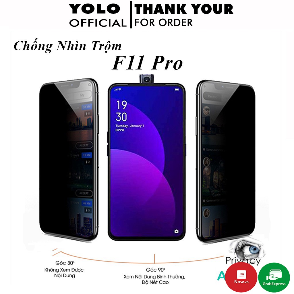 Cường lực oppo F11 Pro Chống Nhìn Trộm Full Màn Hình Tặng Kèm Khăn Lau [CT]