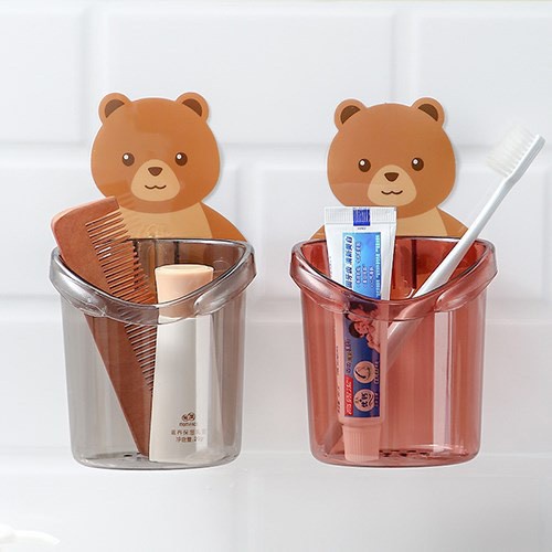 Cốc đựng bàn chải đánh kem đánh răng hình Gấu Dán nhà tắm Miếng dán chắc chắn chịu lực đến 5kg