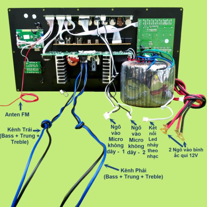 Mạch loa kéo 4 tấc đôi 400W + 400W DSP Reverb chống hú - Equalizer 5 Band 2 kênh riêng biệt, kèm loa