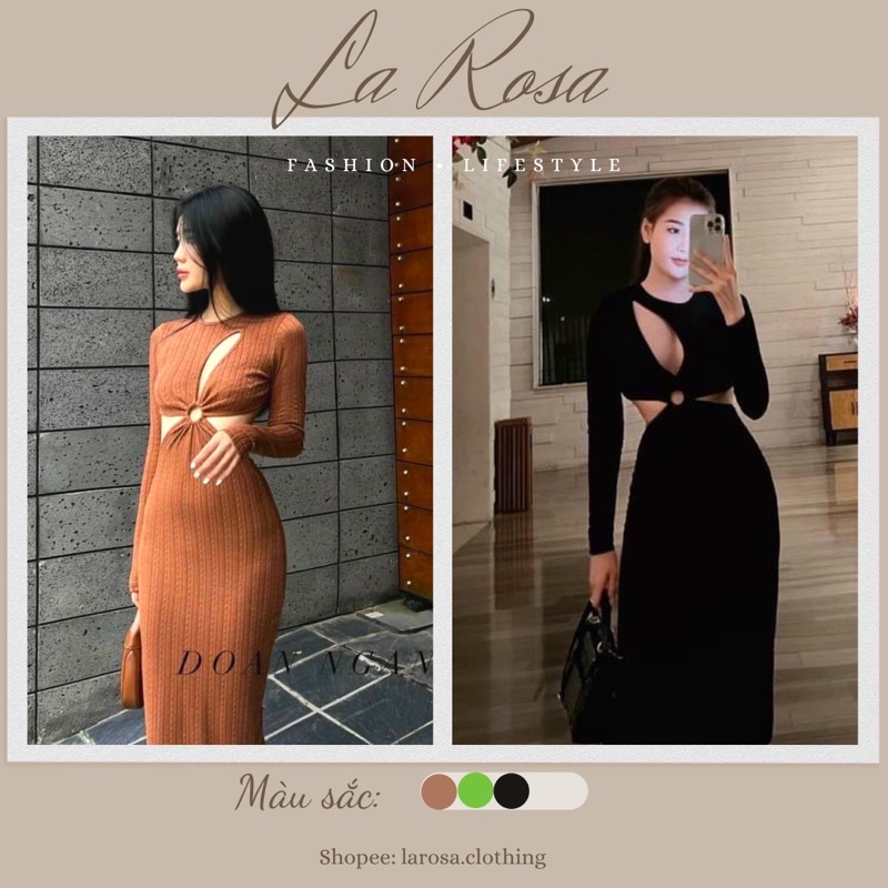 -larosa.clothing- ĐẦM BODY TAY DÀI KHOÉT EO CHẤT GÂN TRANG PHỤC DỰ TIỆC