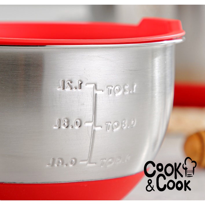 Thau inox 304 đế silicon kèm nắp silicon đỏ có tay cầm nhào bột đánh trứng an toàn vệ sinh size 20 24 28cm