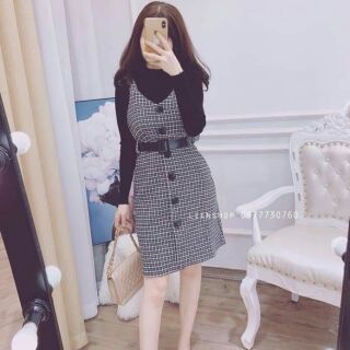 Set yếm dạ áo len tăm kèm đai