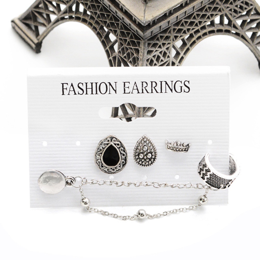 Set 4 bông tai hợp kim họa tiết cá tính cho nữ