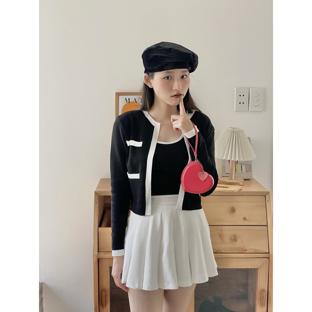 CARA  Áo Cardigan Leyla màu trắng/đen tay dài trẻ trung thời thượng phù hợp dạo phố