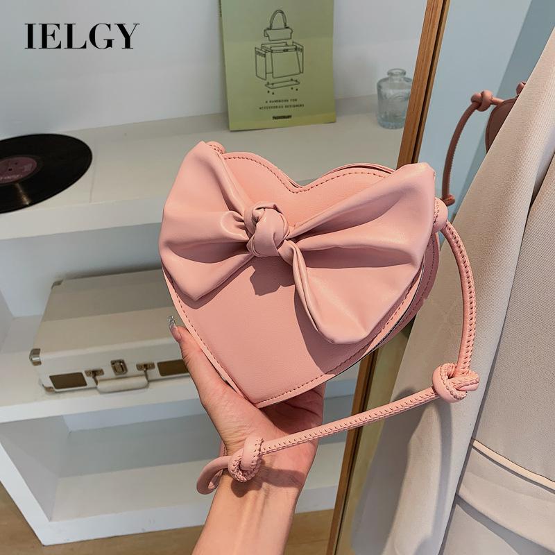 Túi đeo chéo vai IELGY đính nơ hình trái tim cá tính dành cho nữ