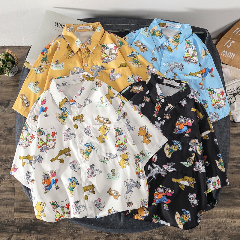 Áo Sơ Mi Tay Ngắn Dáng Rộng Thời Trang Mùa Hè Phong Cách Hip Hop Cho Nam size M-3XL