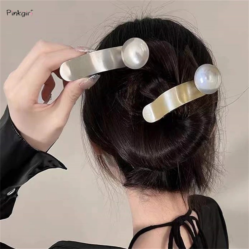 Kẹp Tóc Cá Mập Bằng Kim Loại Đính Ngọc Trai Giả Thanh Lịch Sáng Tạo Dành Cho Nữ