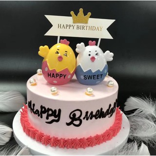 con vật trang trí bánh [FREESHIP❤️] Trứng gà Chip 01 cặp - Trang trí bánh kem