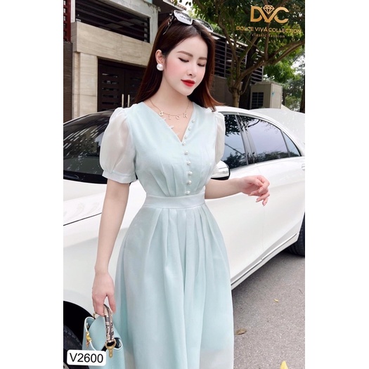 V2600 - váy voan xoè màu xanh nhạt