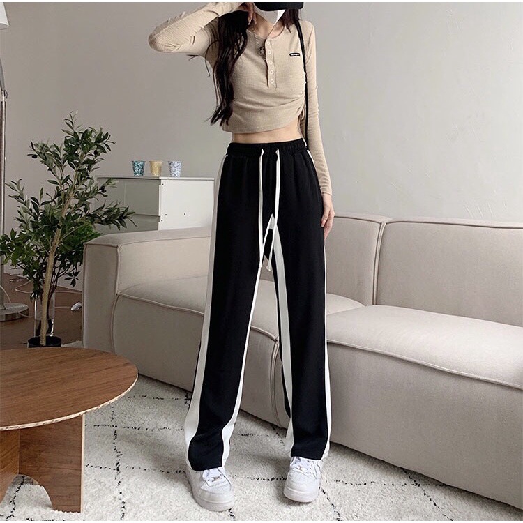 Quần dài nam nữ ống rộng chất Umi cao cấp - Quần thể thao unisex phong cách Ulzzang phối sọc.