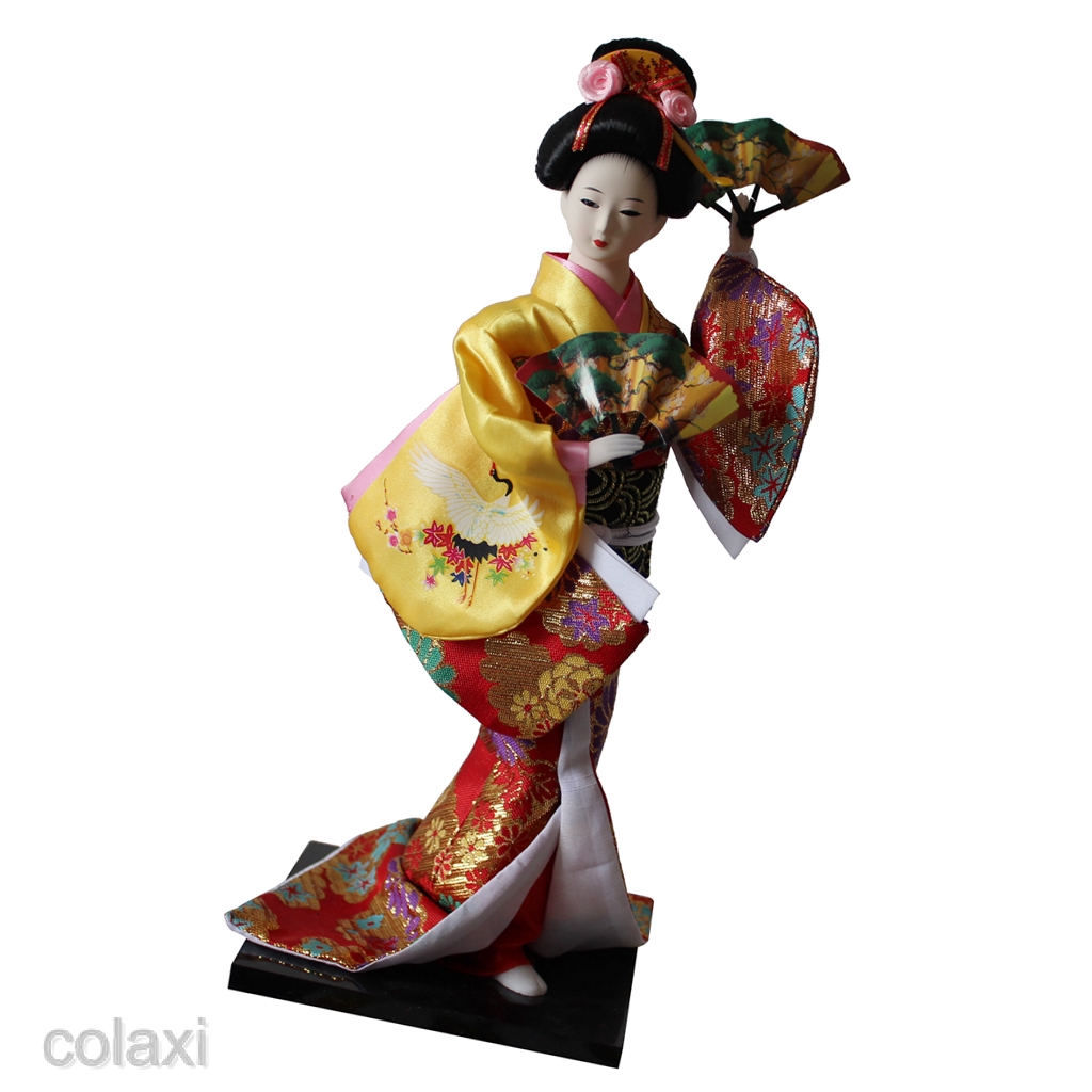 Mô Hình Búp Bê Geisha Mặc Kimono Vàng Kiểu Vintage Nhật Bản Dễ Thương