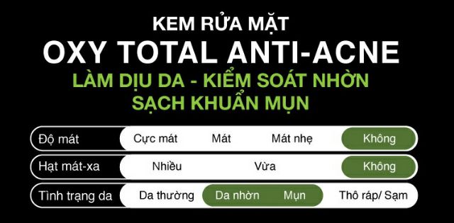 Sữa rửa mặt Oxy total anti acne tinh chất trà xanh sạch mụn (100g)